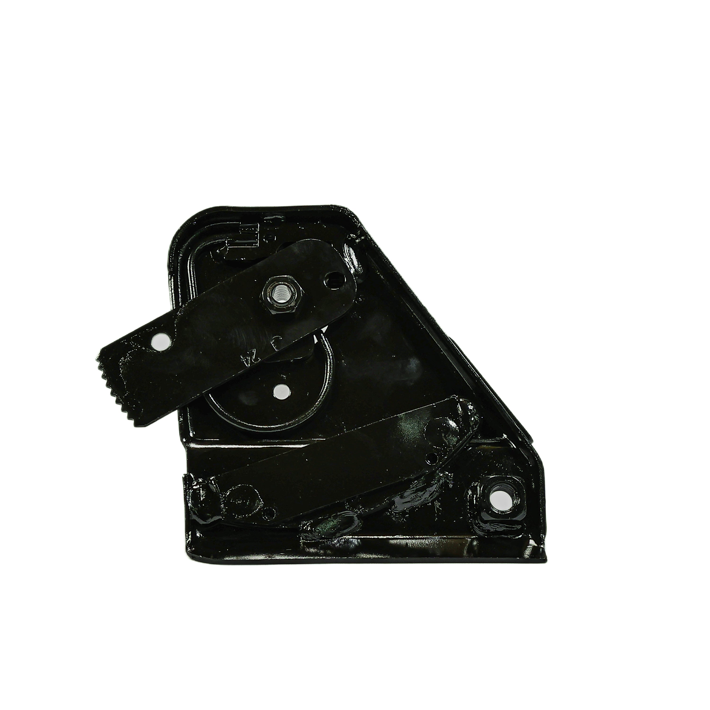 Placa lateral esquerda de banco Isri para caminhão Scania 113/Volvo, vista frontal mostrando encaixes.