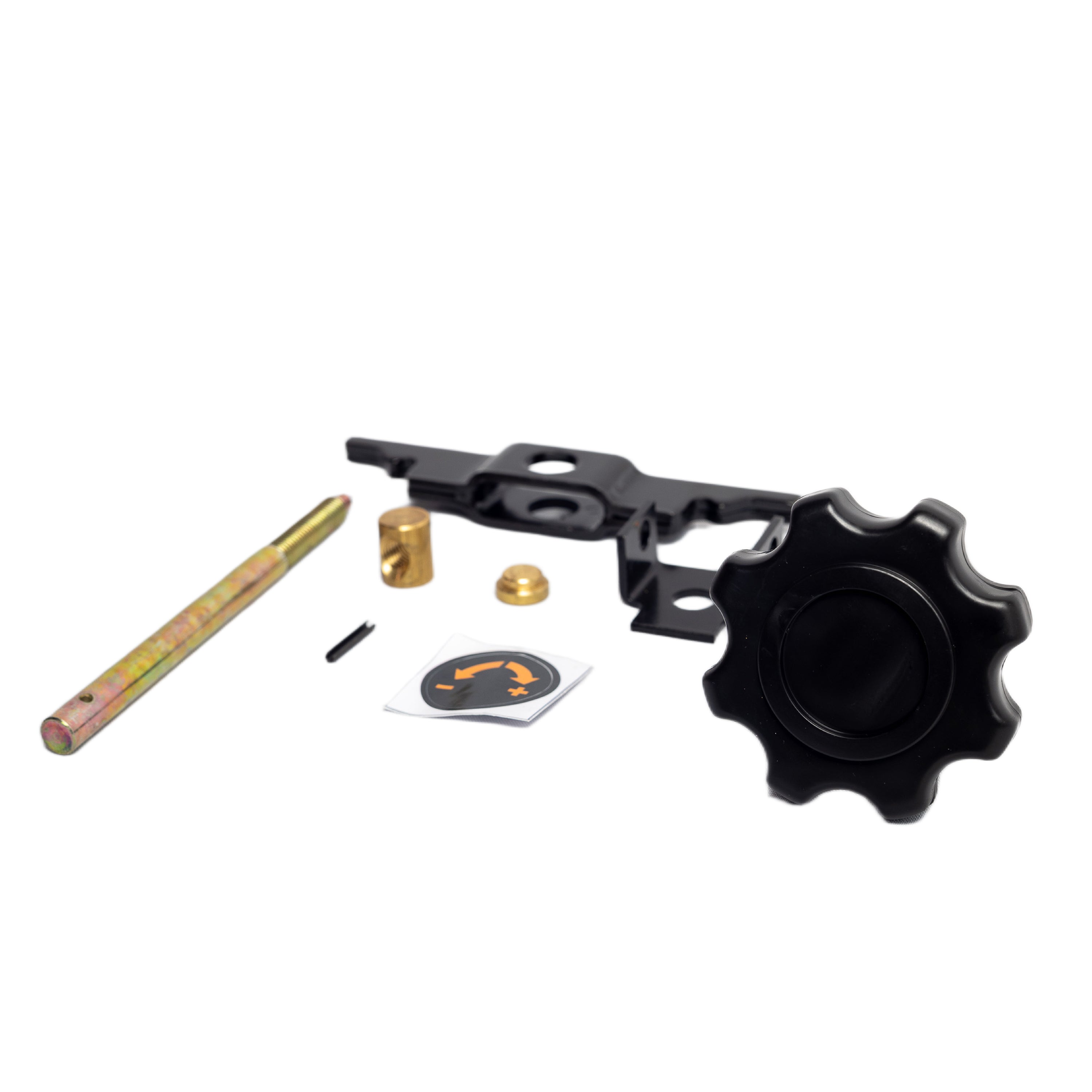 Kit suspensão hidráulica frontal ISRI com manopla preta e eixos metálicos, vista inclinada