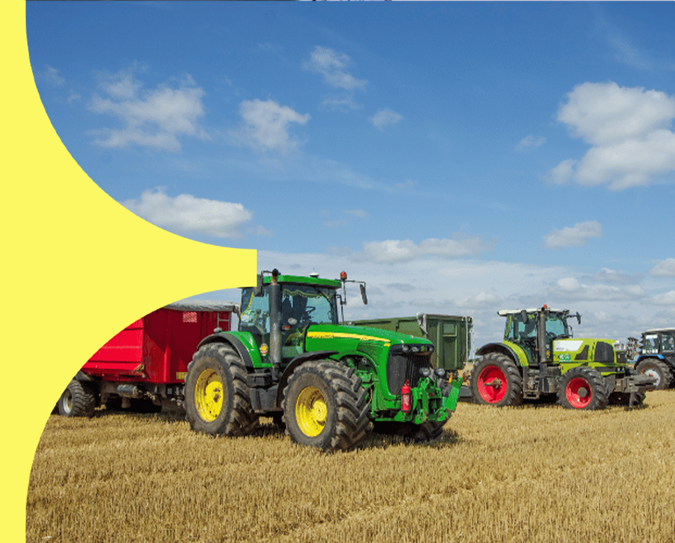 Tratores trabalhando na lavoura, representando a compatibilidade do Banco Eletropneumático 9515 com máquinas agrícolas de diversas marcas.