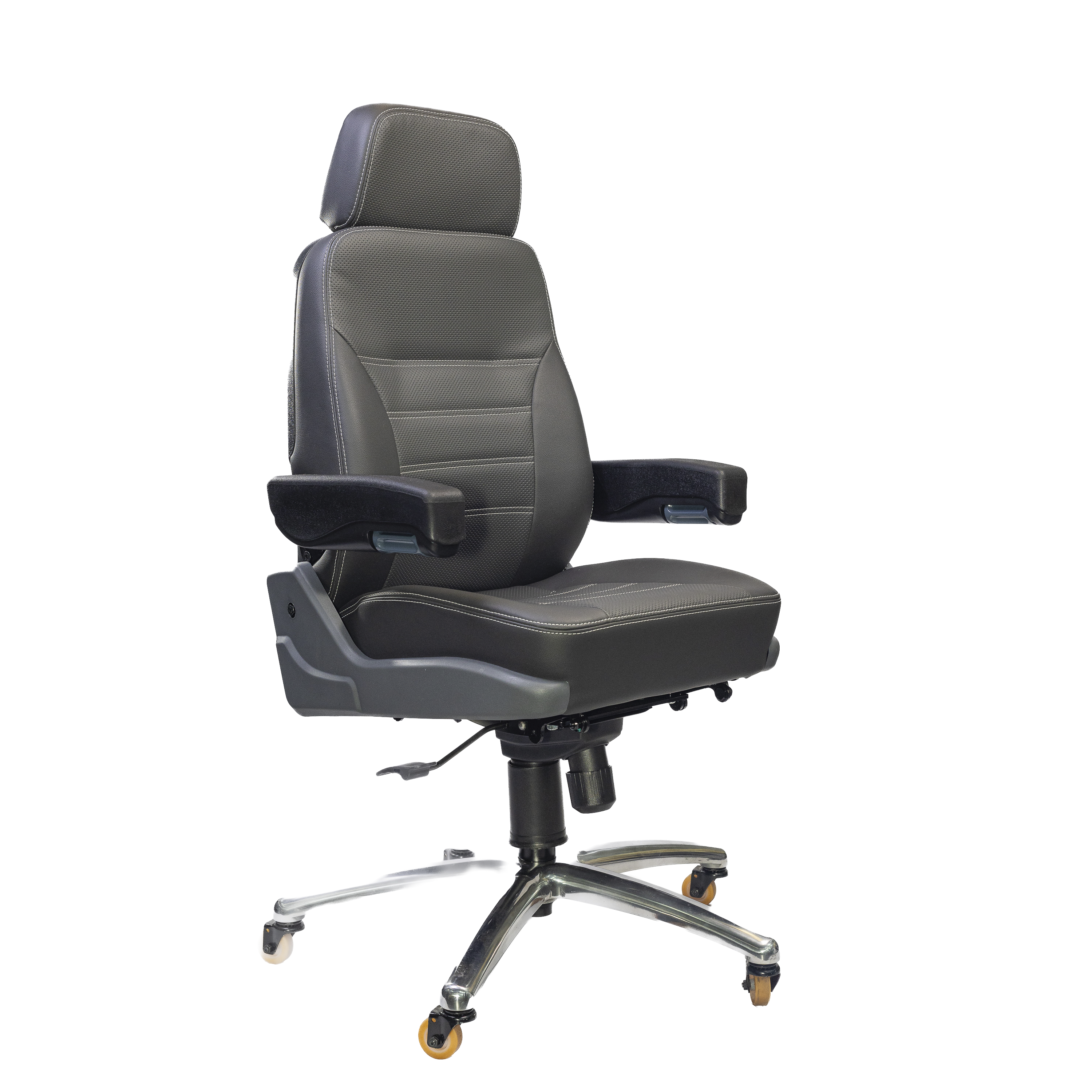 Cadeira Confort Navigator 4002 Cinza Astra – vista lateral com encosto ergonômico