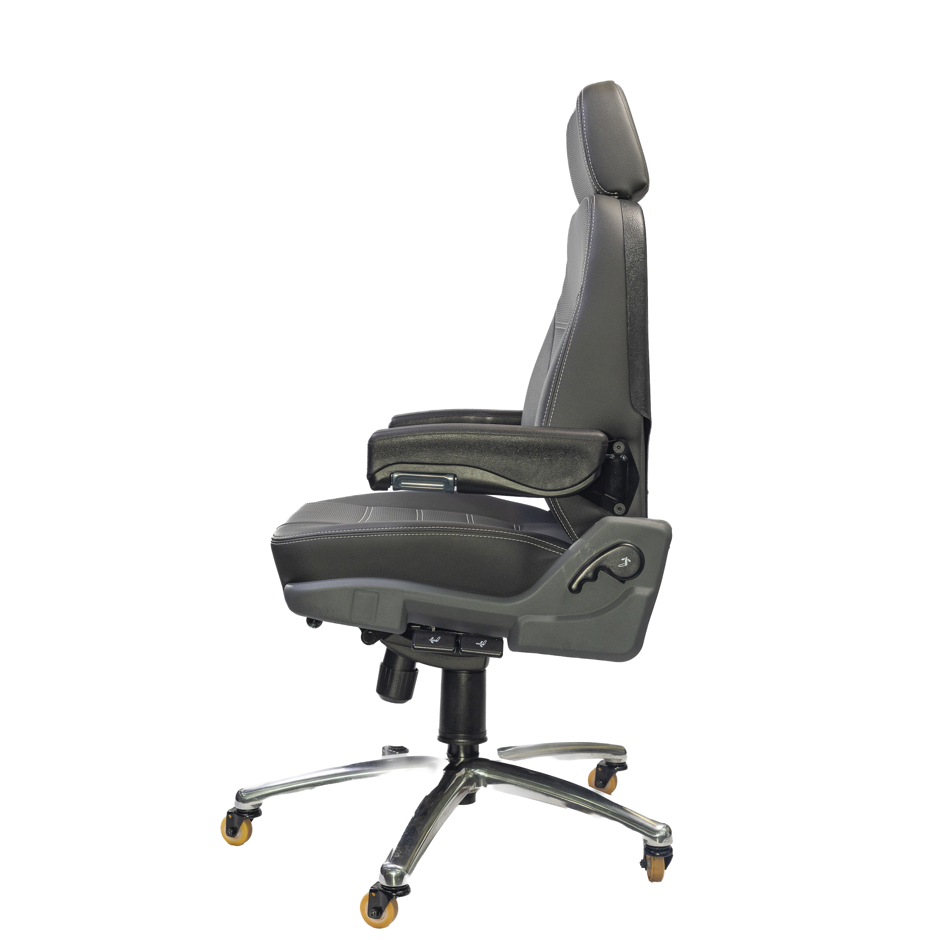 Cadeira Confort Navigator 4002 Cinza Astra – vista lateral esquerda com encosto ergonômico