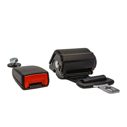 Cinto de segurança abdominal automotivo retrátil, conjunto completo com fivela e encaixe metálico.