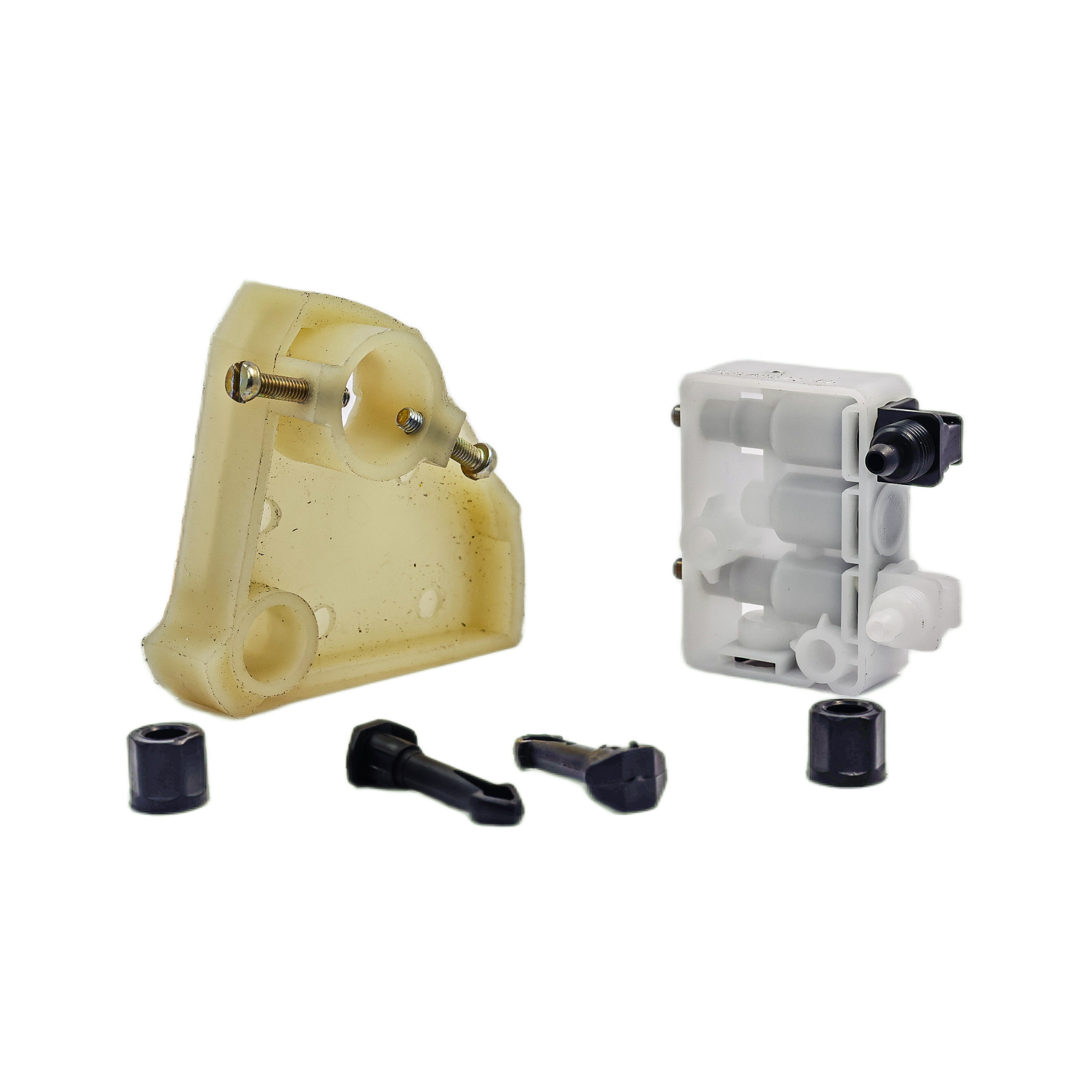 Kit válvula reguladora de altura para banco a ar Scania série 3, com componentes e parafusos