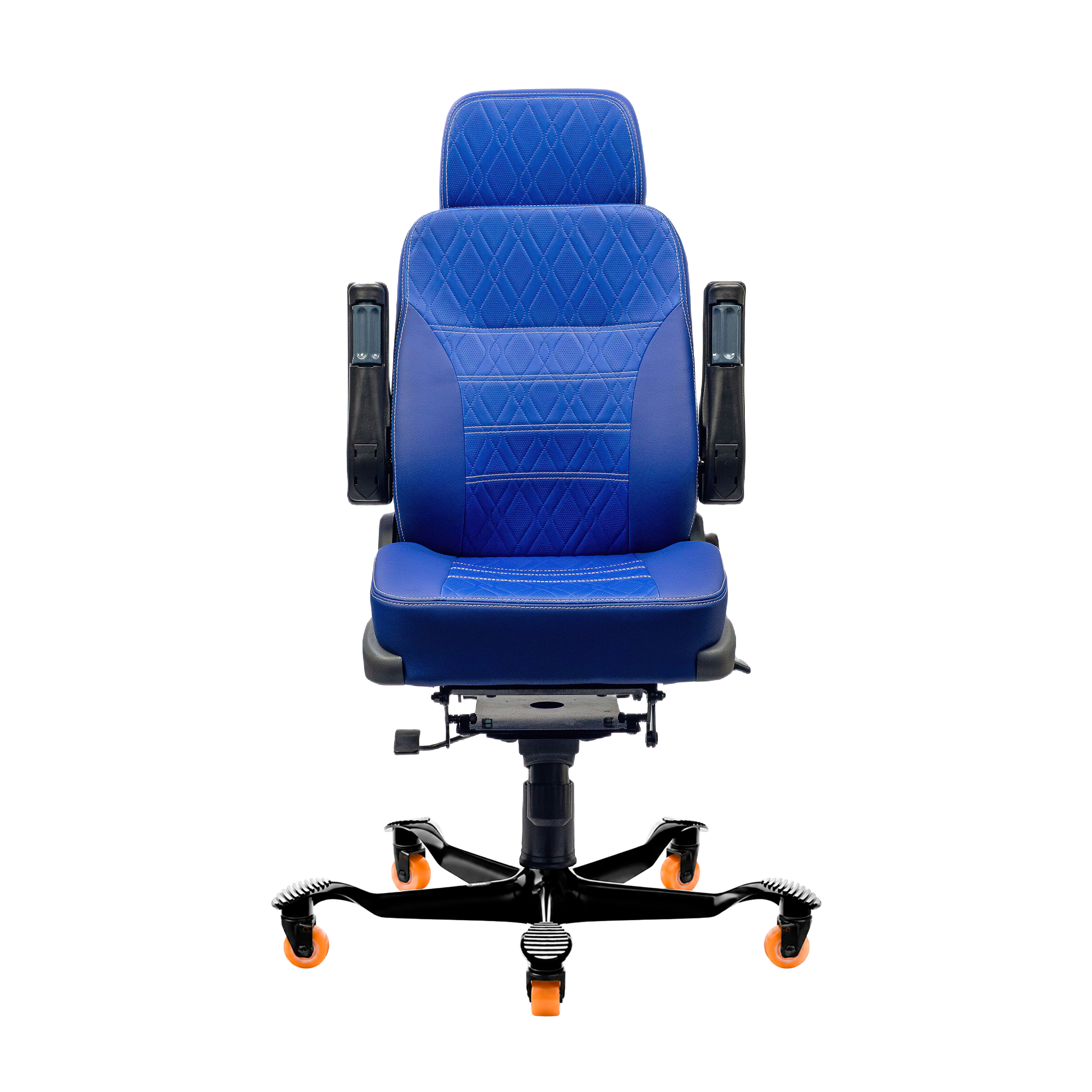 Cadeira 24 horas 4002 azul de frente com apoios de braço rebatidos para cima