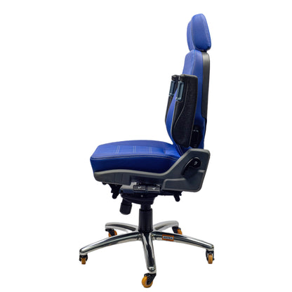 Cadeira Confort Navigator 4002 Astra azul – vista lateral com regulagem de inclinação e apoio de braço