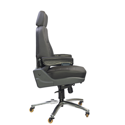 Cadeira Confort Navigator 4002 Cinza Astra – vista lateral direita com encosto ergonômico