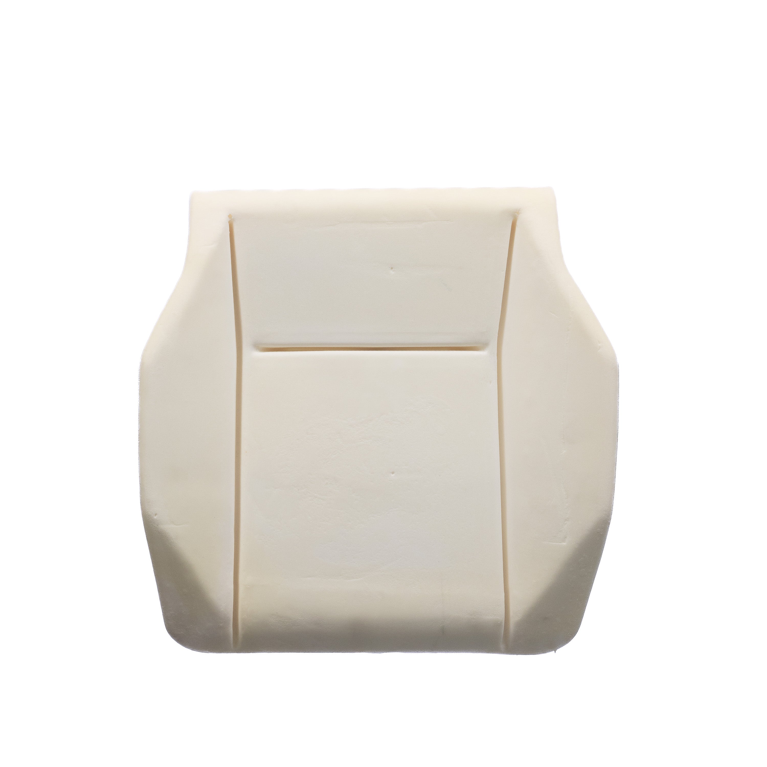 Espuma de assento para banco de caminhão, vista frontal, com laterais altas e formato anatômico em poliuretano.