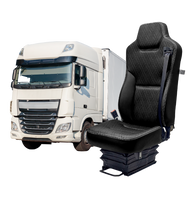 Caminhão branco ao lado de um banco ergonômico da Astra Bancos, representando os assentos desenvolvidos para o setor de caminhões.