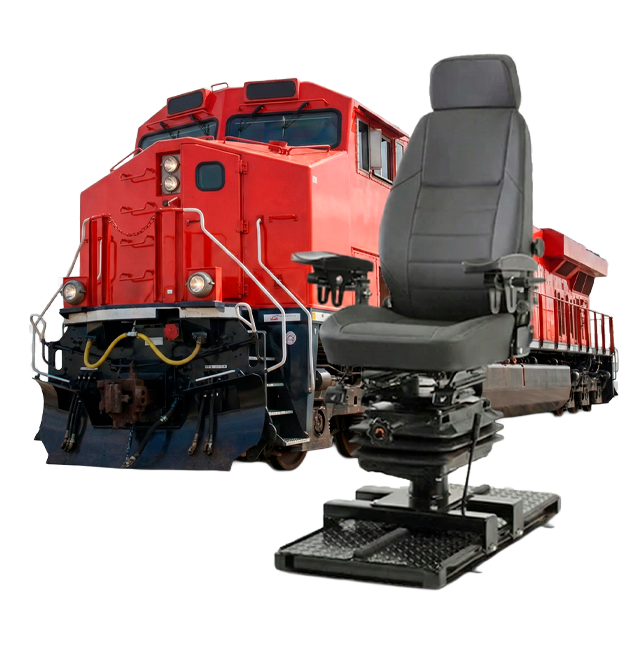 Locomotiva ao lado de um banco Astra desenvolvido para aplicações ferroviárias.