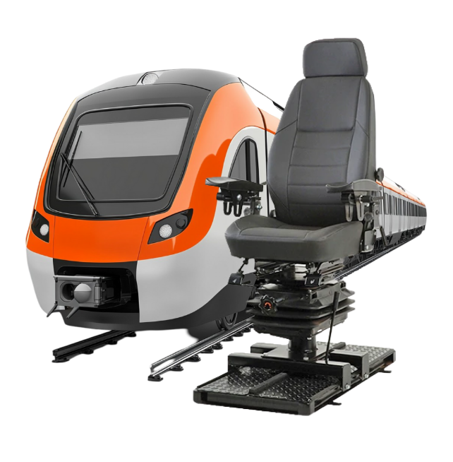 Trem metroferroviário ao lado de um banco Astra desenvolvido para aplicações ferroviárias.